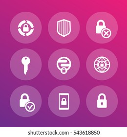 Security icons set, secure transaction, online safety, firewall, key, lock, shield