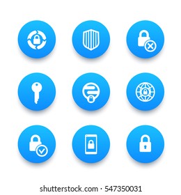 Security icons set, secure transaction, key, lock, shield, online safety