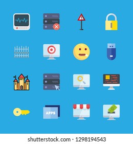security icons set with server, protection and fence vector set