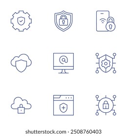 Security icons set. Thin Line style, editable stroke. security, personal security, secure, cloud.