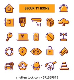 Security icons set. Vector flat line illustrations.