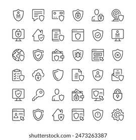 Security icons set. Vector line icons. Black outline stroke symbols