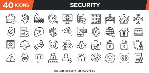 Security icons set. Web line icons collection defense, protection, safety. Perfect pixel vector illustration isolated on white background.