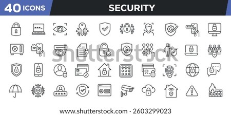 Security icons set. Web line icons collection related protection, access, guard, safety. Perfect pixel vector illustration isolated on white background.