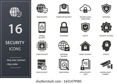 Security icons, such as privacy, protection, defense and more.