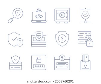 Iconos de seguridad. Estilo de línea delgada, carrera editable. depósito seguro, escudo, Iniciar sesión, servidor, seguridad, pago seguro, tarjeta, cctv, economía, Inicio de sesión, protección del Web.