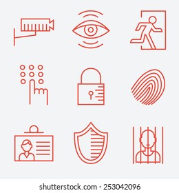 Security icons, thin line style, flat design