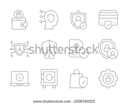 Security icons. Thin Line style, editable stroke. account, shopping bag, health insurance, antivirus, check, padlock, security, security box.