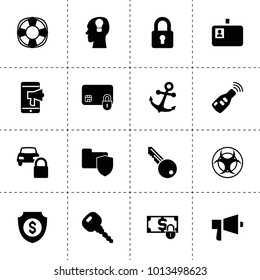 Security icons. vector collection filled security icons. includes symbols such as money shield, car key, car lock, key, megaphone. use for web, mobile and ui design.