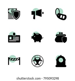 Security icons. vector collection filled security icons set.. includes symbols such as piggy bank, siren, car alarm key, money insurance. use for web, mobile and ui design.