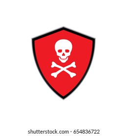 Security icons vector illustration with shield protective background for logo or infographics. danger skull design element. 