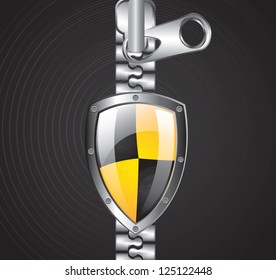 Security icons with zipper and padlock over black background