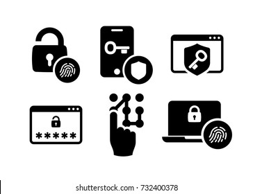 Security identity authentication icons set 01 in Black and White