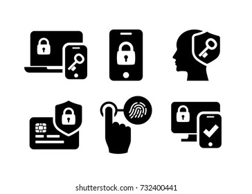 Security identity authentication icons set 02 in Black and White