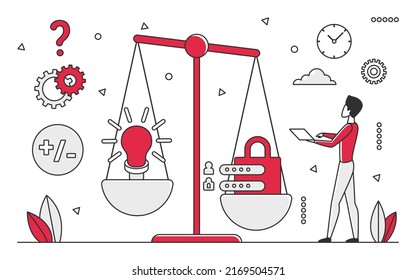 Sistema de innovaciones en seguridad. Cibertecnología de privacidad digital vector de ilustración monocolor