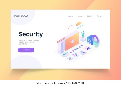 Security isometric. landing page vector template