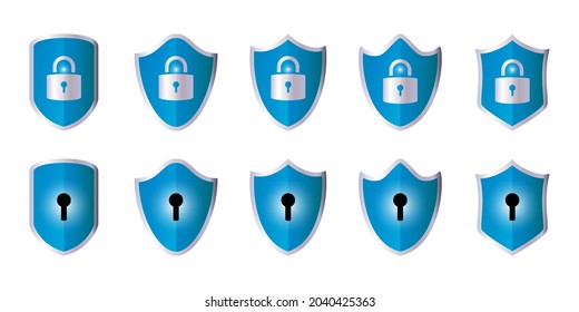 Security, keyed, shield, privacy, password vector blue icon set illustration