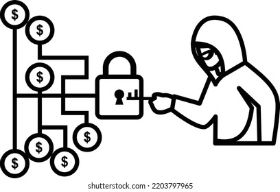 security keys Hacking Concept, physical two-factor authentication key vector line icon design, cyber-terrorism symbol, Cyberpunk Sign, security breakers stock illustration