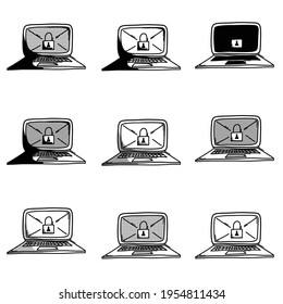 Security laptop doodle vector icon. Drawing sketch illustration hand drawn line.