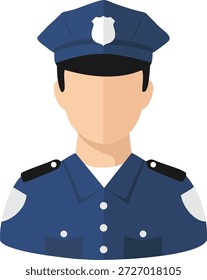 Ícone de caráter de segurança e aplicação da lei apresentando um policial de uniforme azul com um crachá na tampa.