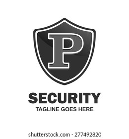 Security Letter p logo shield design - various geometric shapes - secure visual identity - Security Logo template Monogram design elements Business sign identity vector illustration