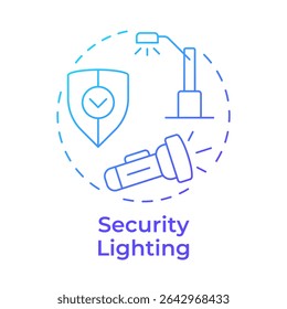 Security lighting blue gradient concept icon. Physical protection audit component. Enhance visibility on area. Round shape line illustration. Abstract idea. Graphic design. Easy to use in booklet