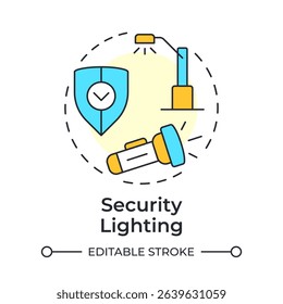 Security lighting multi color concept icon. Physical protection audit component. Enhance visibility on area. Round shape line illustration. Abstract idea. Graphic design. Easy to use in booklet