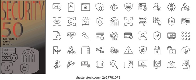 Conjunto de iconos editables de línea de seguridad. Trazo editable. Ilustración vectorial