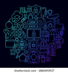 Concepto de círculo de iconos de la línea de seguridad. Ilustración vectorial del diseño de contorno.