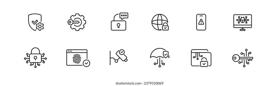 Security line icon. Privacy icon set. Protection illustration. Security icon in line. Editable stroke. Vector illustration.