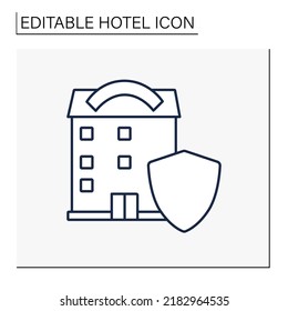  Security line icon. Service for protect hotel guests, employees, property. Patrolling territory, monitoring security cameras. Hotel concept. Isolated vector illustration. Editable stroke