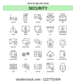 Security  Line Icon Set - 25 Dashed Outline Style
