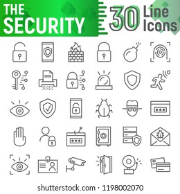 Security line icon set, protection symbols collection, vector sketches, logo illustrations, defense signs linear pictograms package isolated on white background, eps 10.