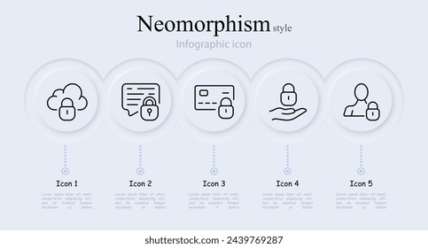 Symbol für Sicherheitslinie gesetzt. Smartphone, Kreditkarte, Cloud-Speicher, Schloss, Passwort, Schlüssel, Unternehmens-E-Mail, Daten, Informationen. In: Neomorphism Style. Vektorliniensymbol für Unternehmen