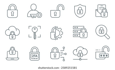 Security line Icon Set Vector. Lock, Protection, and Safety Symbols illustrations