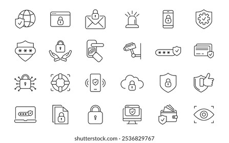 Security line icons collection. Thin outline icons pack.  Vector illustration.