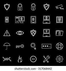 Security line icons on black background, stock vector
