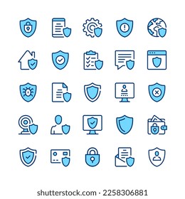 Security line icons. Set of security icons. Blue color. Vector line icons set