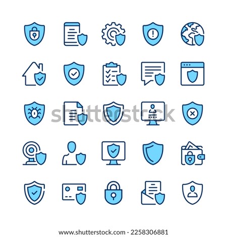 Security line icons. Set of security icons. Blue color. Vector line icons set