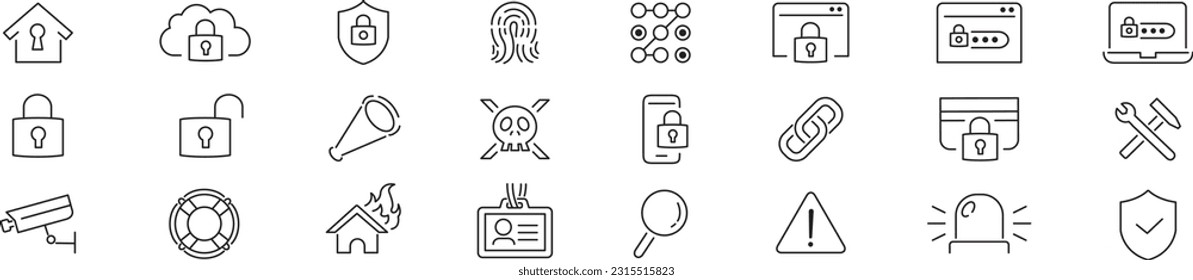 Security line icons set editable vector collection