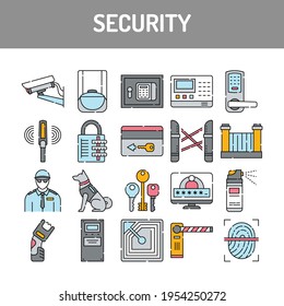 Security line icons set. Isolated vector element. Outline pictograms for web page, mobile app, promo. Editable stroke.