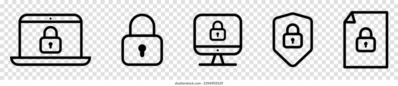 Security line icons set. Modern outline elements, graphic design concepts. Vector illustration isolated on transparent background
