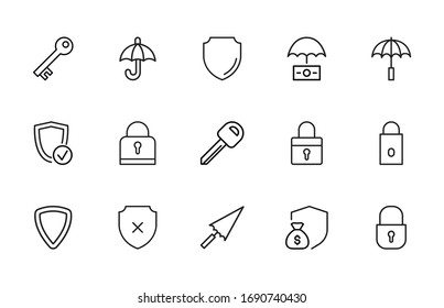 security line icons set. Stroke vector elements for trendy design. Simple pictograms for mobile concept and web apps. Vector line icons isolated on a white background. 