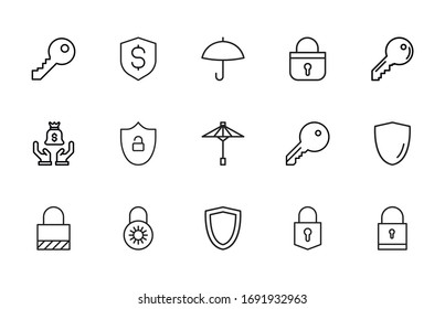 security line icons set. Stroke vector elements for trendy design. Simple pictograms for mobile concept and web apps. Vector line icons isolated on a white background. 