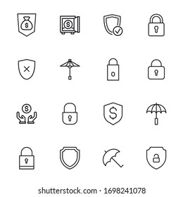 Sicherheitslinien-Symbole gesetzt. Schlagt Vektorillustrationen für trendiges Design. Einfache Piktogramme für mobile Konzepte und Web-Apps. Vektorillustration-Zeilensymbole einzeln auf weißem Hintergrund. 