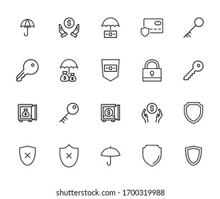 security line icons set. Stroke vector elements for trendy design. Simple pictograms for mobile concept and web apps. Vector line icons isolated on a white background. 