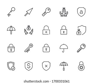 security line icons set. Stroke vector elements for trendy design. Simple pictograms for mobile concept and web apps. Vector line icons isolated on a white background. 