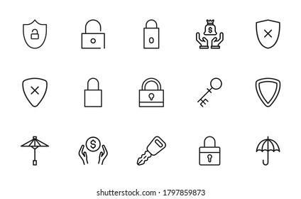 Security line icons set. Stroke vector elements for trendy design. Simple pictograms for mobile concept and web apps. Vector line icons isolated on a white background.