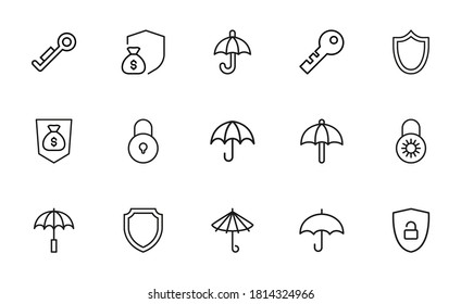 Security line icons set. Stroke vector elements for trendy design. Simple pictograms for mobile concept and web apps. Vector line icons isolated on a white background.