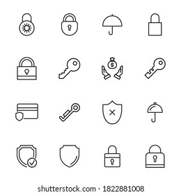Security line icons set. Stroke vector elements for trendy design. Simple pictograms for mobile concept and web apps. Vector line icons isolated on a white background.